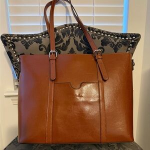 Classic Leather Laptop Tote in Cognac Brown